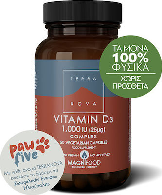 TerraNova Vitamin D3 Complex Vitamin for Immune System Boost 1000iu 50 veg. caps