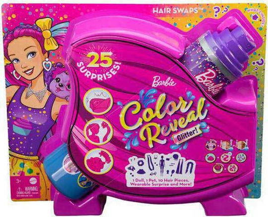 Barbie Hair Swaps Glittery Pink Puppe Color Reveal für 3+ Jahre alt+ Jahre