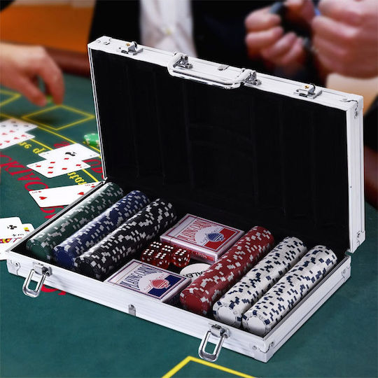 HomCom Set von 300 nummerierten Pokerchips in Koffer mit 2 Kartenspielen