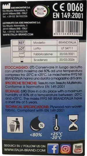 Brand Italia BR150-20 Mască de protecție FFP2 Portocaliu 10buc
