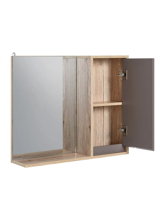 HomCom 834 244 Rechteckiger Badezimmerspiegel aus MDF mit Regal & Schrank 57x49.2cm Braun