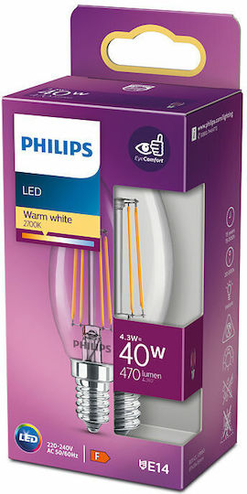 Philips LED Bulb 4.3W for Socket E14 Warm White 470lm