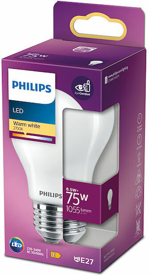 Philips LED Bulb 8.5W for Socket E27 and Shape A60 Warm White 1055lm