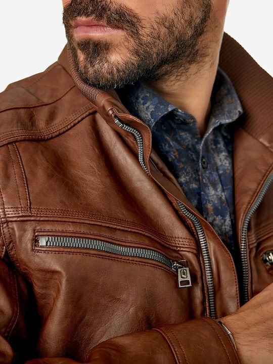 21501-091 Faux Leather Jacket Biker Tabac Brown