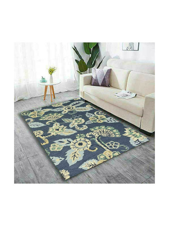 Homeone Handmade Rug Rectangular Wool Blue - Yellow