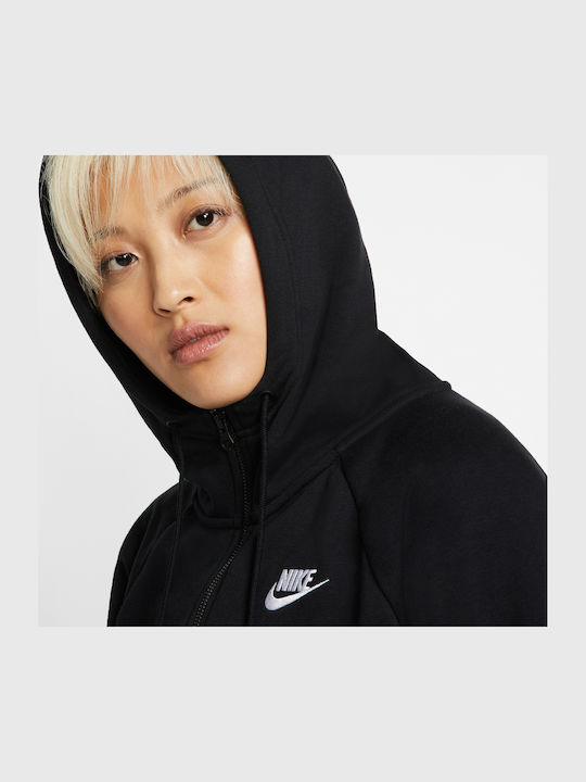 Sportswear Essentials Γυναικεία Ζακέτα Φούτερ με Κουκούλα Μαύρη