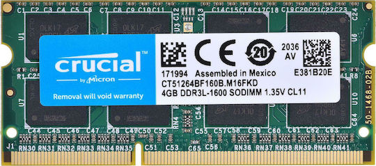 Crucial DDR3 με Module 1x4GB και Ταχύτητα 1600 για Laptop