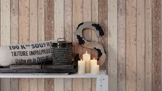 Ταπετσαρία Τοίχου Wood Stone Βινυλίου Μπεζ 1000x53cm Πλενόμενη