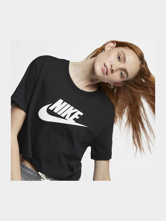 Sportswear Essential Γυναικείο Αθλητικό Crop Top Κοντομάνικο Μαύρο