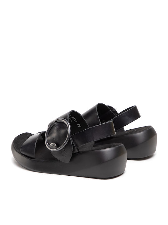 Banifly Din piele Sandale casual damă în Culoare Negru