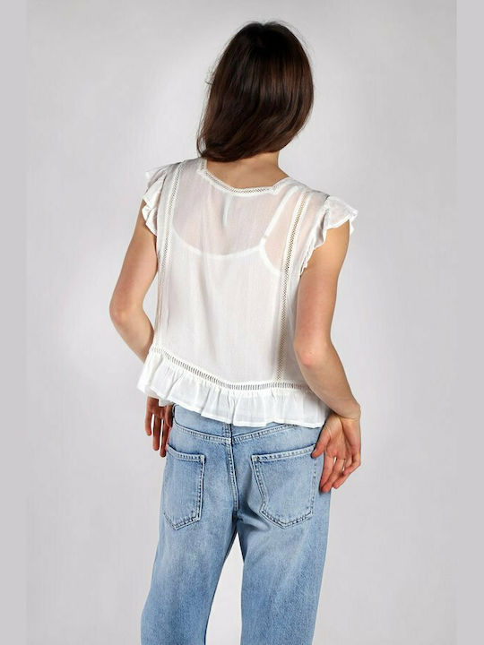 Pepe Jeans Jude Women's Summer Blouse Short Sleeve White