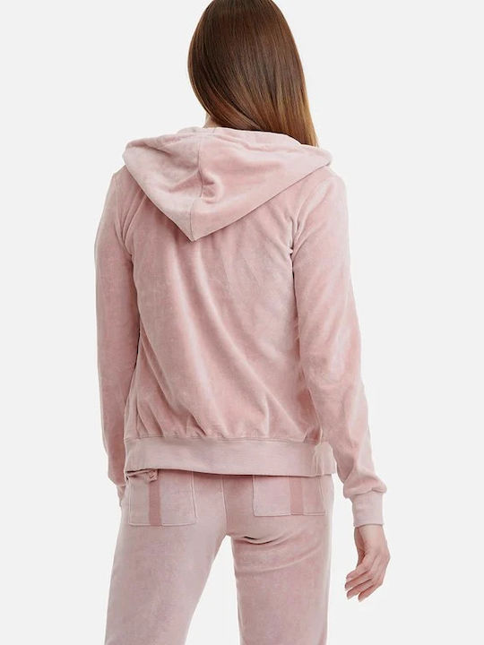 Basic Velveteen Women's Sweatshirt Jacket Velvet Hooded Pink