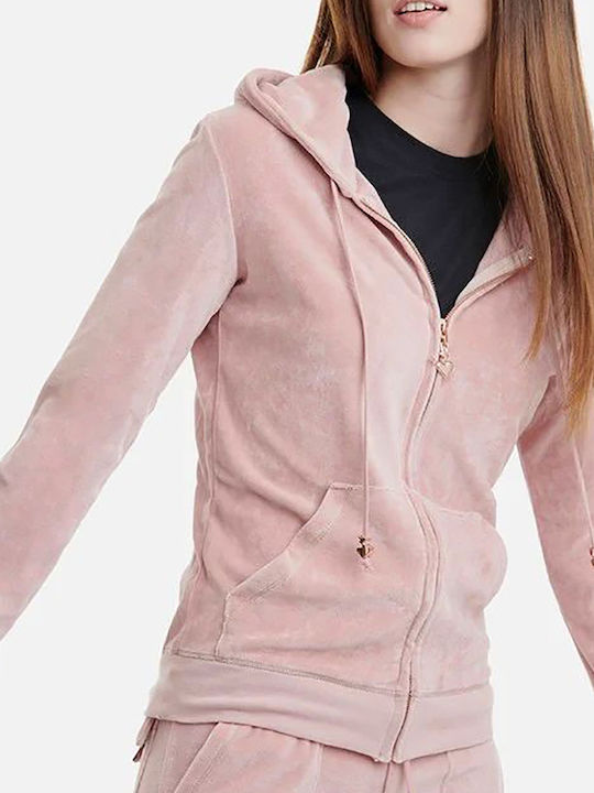 Basic Velveteen Women's Sweatshirt Jacket Velvet Hooded Pink
