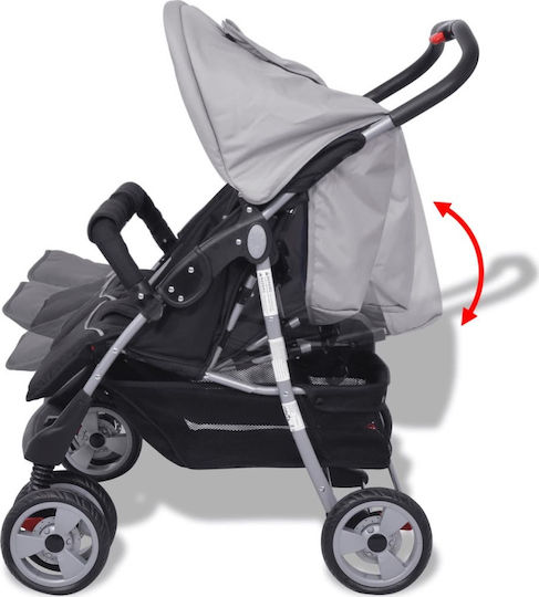 vidaXL Double Stroller Suitable from 6+ Months Grey & Black