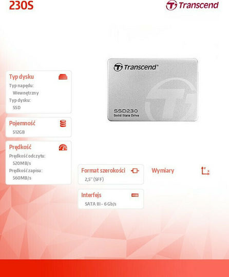 Transcend Transcend SSD 230S 512GB 2.5 Inch SATA III Drive