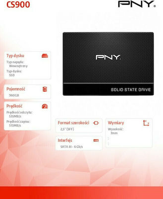 PNY CS900 SSD 960GB τύπου 2.5'' με σύνδεση SATA III SSD7CS900-960-PB