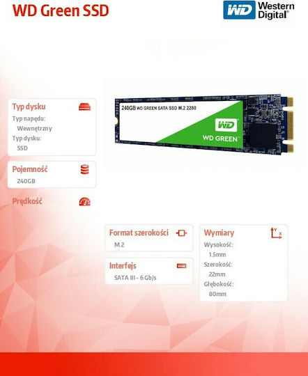 Western Digital WD Green SSD 240GB τύπου M.2 με σύνδεση SATA III WDS240G2G0B Bulk