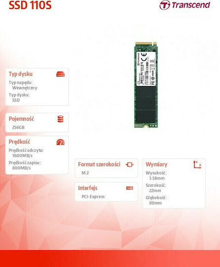 Transcend 110S SSD 256GB M.2 Type with PCI Express 3.0 Interface