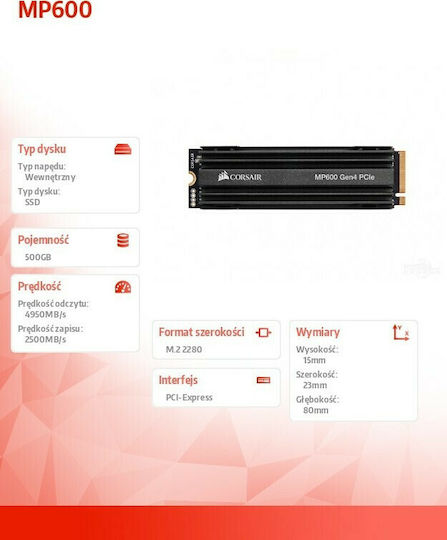 Corsair Force Series Gen.4 SSD 500GB τύπου M.2 με σύνδεση PCI Express 4.0 και Ψύκτρα CSSD-F500GBMP600