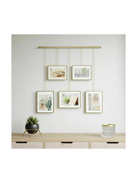 Umbra Multi Wall-Mounted Picture Frame 5 Photos Metallic With Gold Frame 5 Pieces
