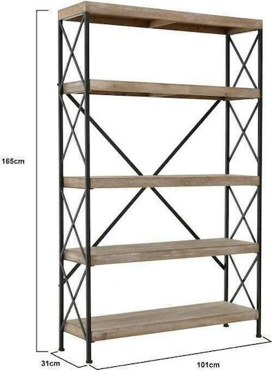 Bookcase Natural Black 101x31x165cm