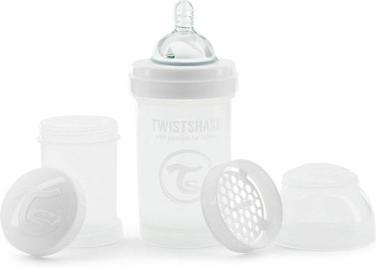 Twistshake Plastic Baby Bottle Diamond Anti-colic with Silicone Teat for 0+ Months Pastel White 180ml