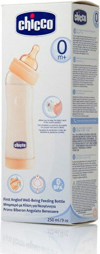 Chicco Πλαστικό Μπιμπερό Well Being First Angled Κατά των Κολικών με Θηλή Καουτσούκ 250ml για 0+ μηνών