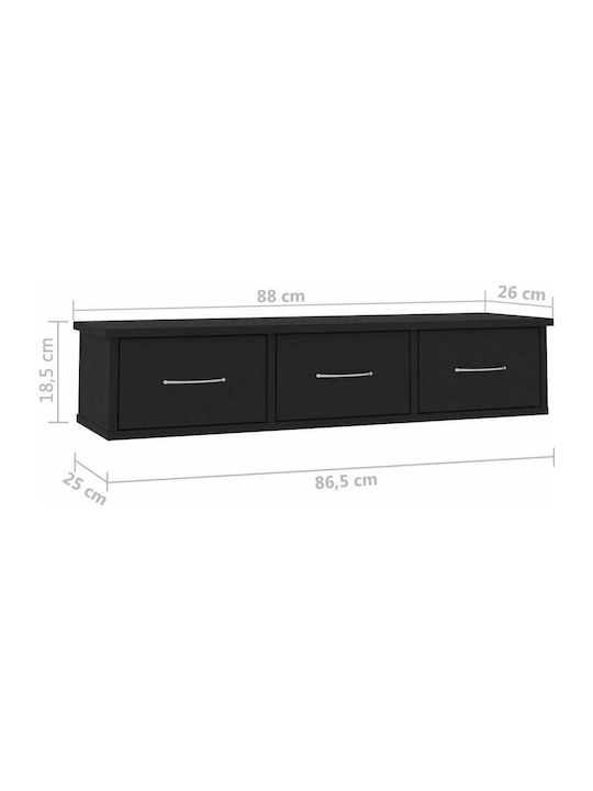 Ράφι Τοίχου Μαύρο 90x26x18.5εκ.