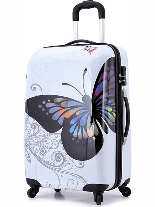 A2S White Butterfly Μεσαία Βαλίτσα Ταξιδίου Σκληρή Λευκή με 4 Ρόδες Ύψους 65εκ.