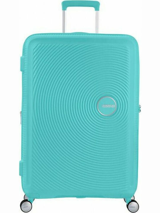 American Tourister Soundbox Spinner Expandable Large Hard Turquoise Suitcase With 4 Wheels Height 77cm