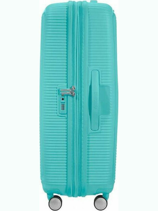 American Tourister Soundbox Spinner Expandable Large Hard Turquoise Suitcase With 4 Wheels Height 77cm