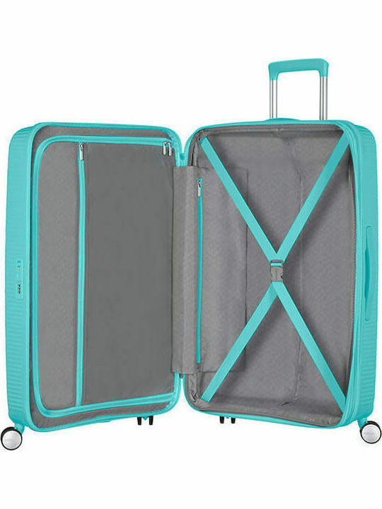 American Tourister Soundbox Spinner Expandable Medium Hard Turquoise Suitcase with 4 Wheels Height 67cm