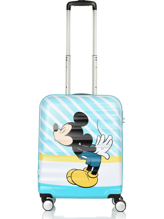American Tourister Wavebreaker Disney Kids Cabin Hard Light Blue Suitcase With 4 Wheels Height 55cm