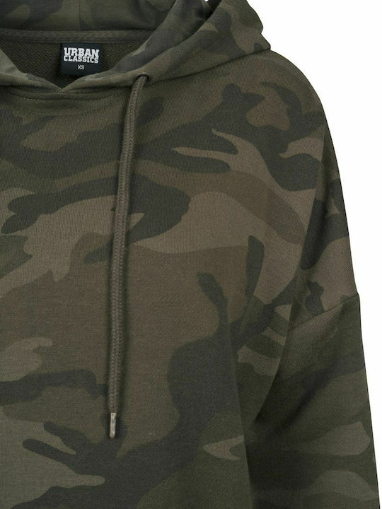 Long Women's Sweatshirt Hooded Olive Camo