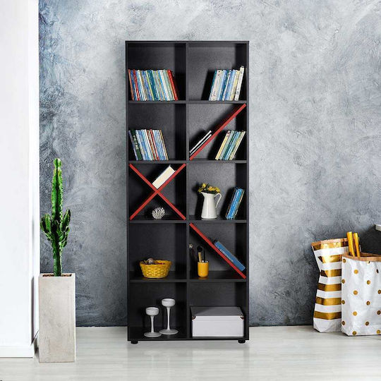 Βιβλιοθήκη Ανθρακί / Κόκκινο 75x30x188εκ.