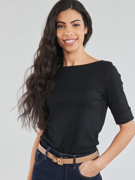 Judy Women's Blouse Cotton Long Sleeve with Boat Neckline Black