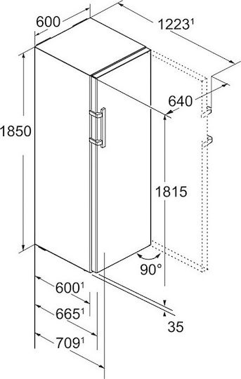 Liebherr Einzeltür Kühlschrank 344Es H185xB60xT66.5cm. Inox Premium BioFresh