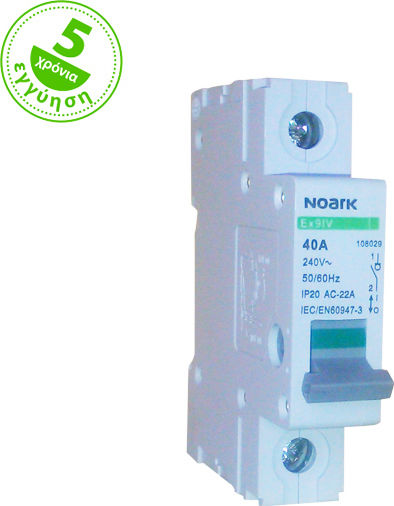 Noark Ex9IV 1-Pole General Use Panel Push Button Switch 240V 40A 1P