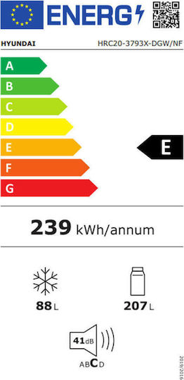 Hyundai 295лт В186xШ59.5xД60см. Inox HRC20-3793X-DGW/NF