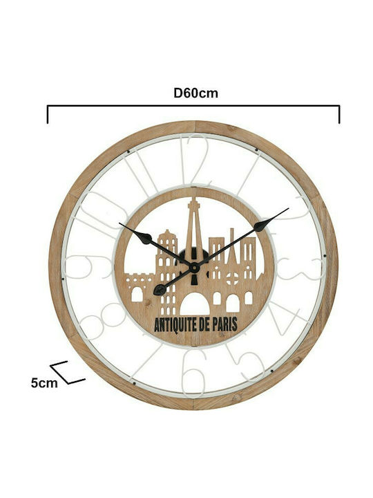 Inart Antique Wall Clock Wooden Natural-Beige Ø60cm