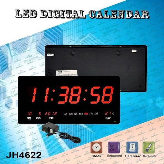 Factory С LED осветление Стенен часовник Дигитален Пластмаса Черен 24x15см