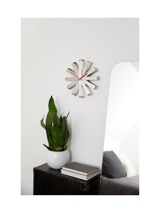 Umbra Ribbon 3D Silent Wall Clock Metallic Silver Ø30cm