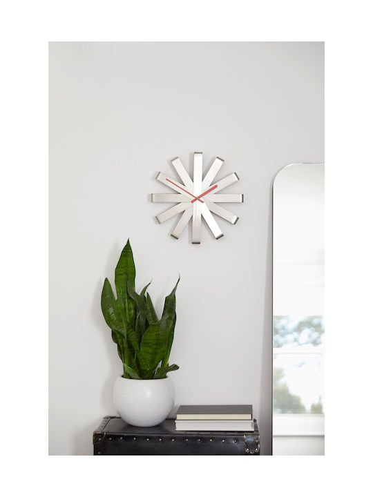 Umbra Ribbon 3D Silent Wall Clock Metallic Silver Ø30cm