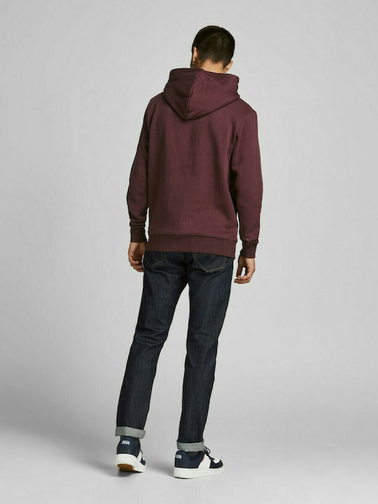 Jack & Jones Hanorac pentru bărbați cu glugă și buzunare Burgundy