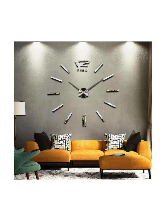 Mirror Hour Do It Yourself 3D Wall Clock Sticker Plastic Silver