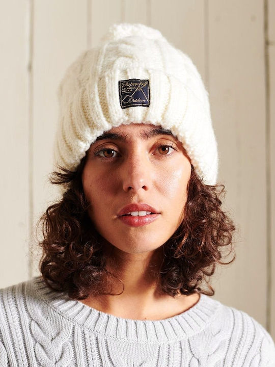 Superdry Tweed Cable Beanie Γυναικείος Σκούφος Πλεκτός Winter White