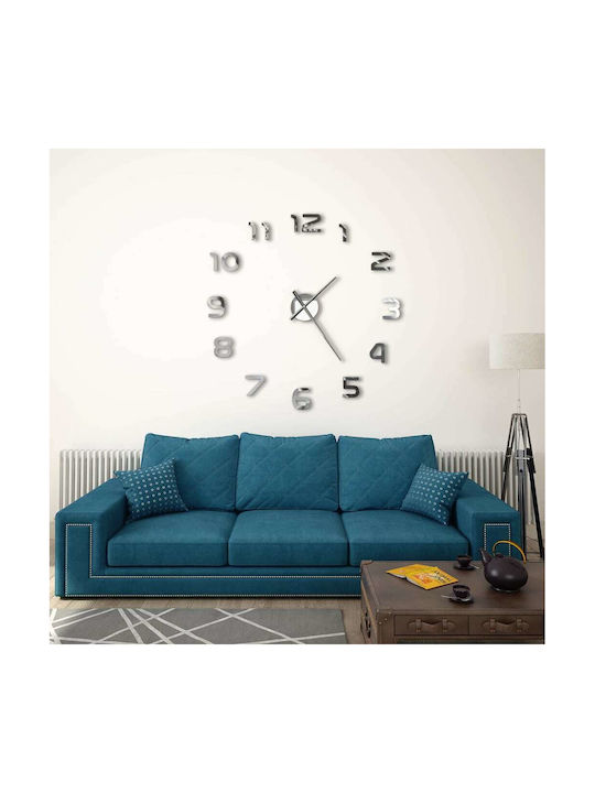 vidaXL 3D Wall Clock Sticker Mirror Silver Ø100cm