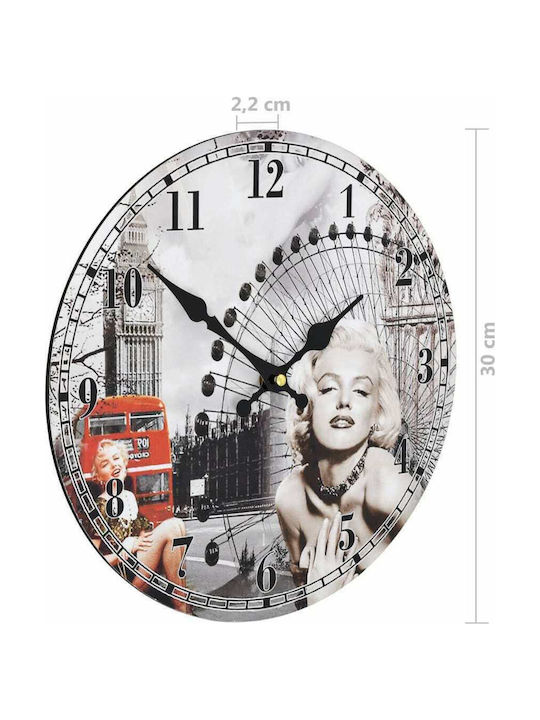 vidaXL Vintage Marilyn Monroe Ρολόι Τοίχου Πλαστικό Γκρι Ø30cm