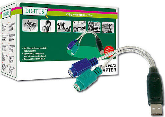 Digitus DA-70118 Converter USB-A male to PS/2 2x female White 1pcs