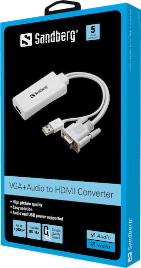 Sandberg 508-78 Converter HDMI female to USB-A / VGA male White 1pcs